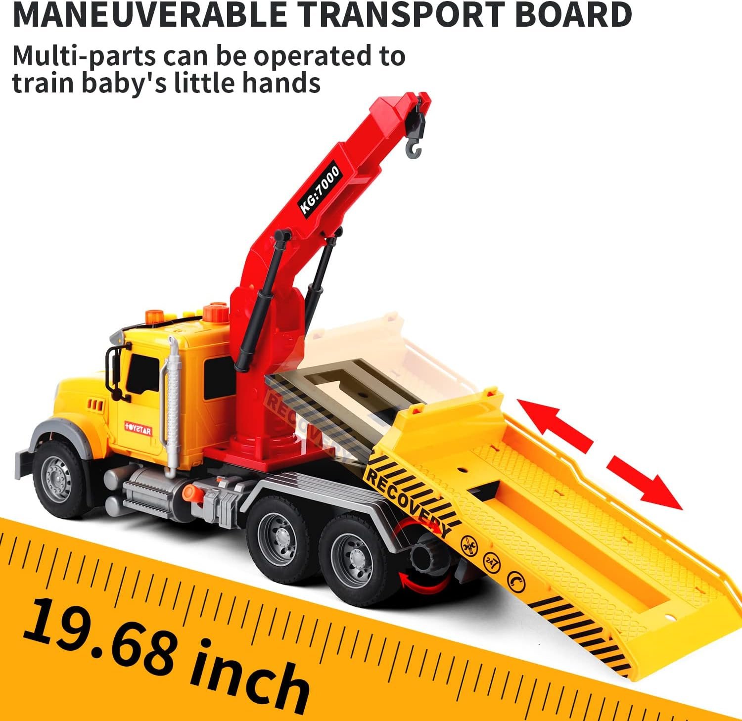 Dwi Dowellin Kids Toys for 3 4 5 6 7 Years Old Boys, 15" Large Tow Truck Toy,Friction Powered Transport Truck Crane Toy with Lights and Sounds,with Roadster,Toddlers Gifts - Image 7
