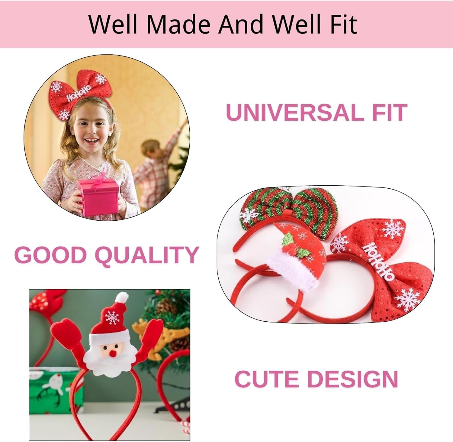 12 PCS Holiday Headbands,Cute Christmas head hat toppers,Great Fun and Festive for Christmas Party Favors Holiday Favors Christmas photos booth - Image 3