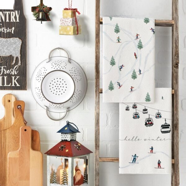 Artoid Mode Xmas Trees Ski Winter Kitchen Towels Dish Towels, 18x26 Inch Farmhouse Christmas Snow Decoration Hand Towels Set of 2 - Image 4