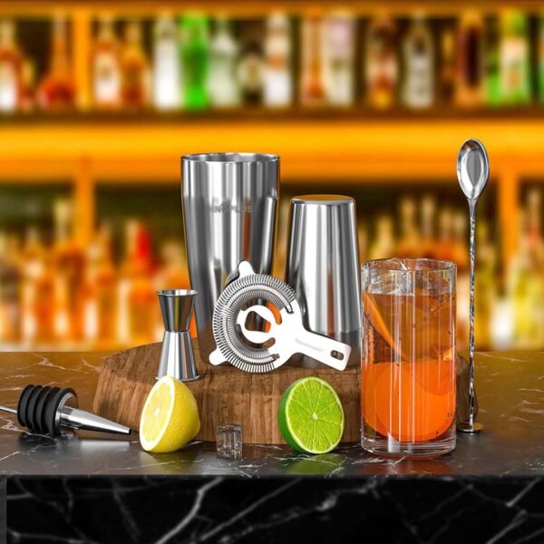 Cocktail Shaker, Martini Shaker, Drink Shaker, Cocktail Shaker Set 6 Piece, Boston Shaker, Bar Set, Cocktail Strainer, Bar Tools, Bartender Kit, Stainless Steel Double Measuring Jigger, Mixing Spoon - Image 7