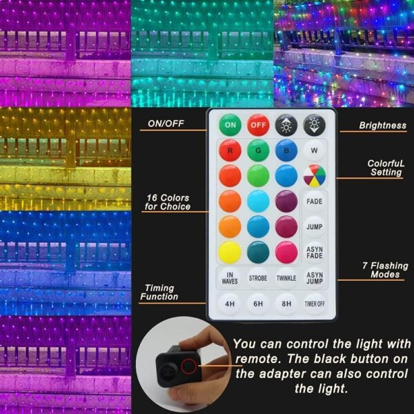 RGB Net Lights, Color Changing Outdoor LED Christmas Mesh Lights, 9.8ft x 6.6ft 204 LED Net Light Halloween Decorations, Connectable Plug in Waterproof Tree Christmas Light Bushes Wedding Garden Decor - Image 4