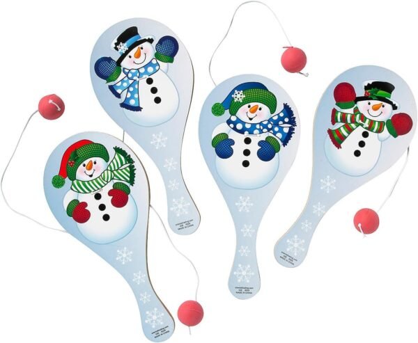 Snowman Paddle Ball Games - Set of 12 - Christmas Toy Game and Stocking Stuffer - Image 2