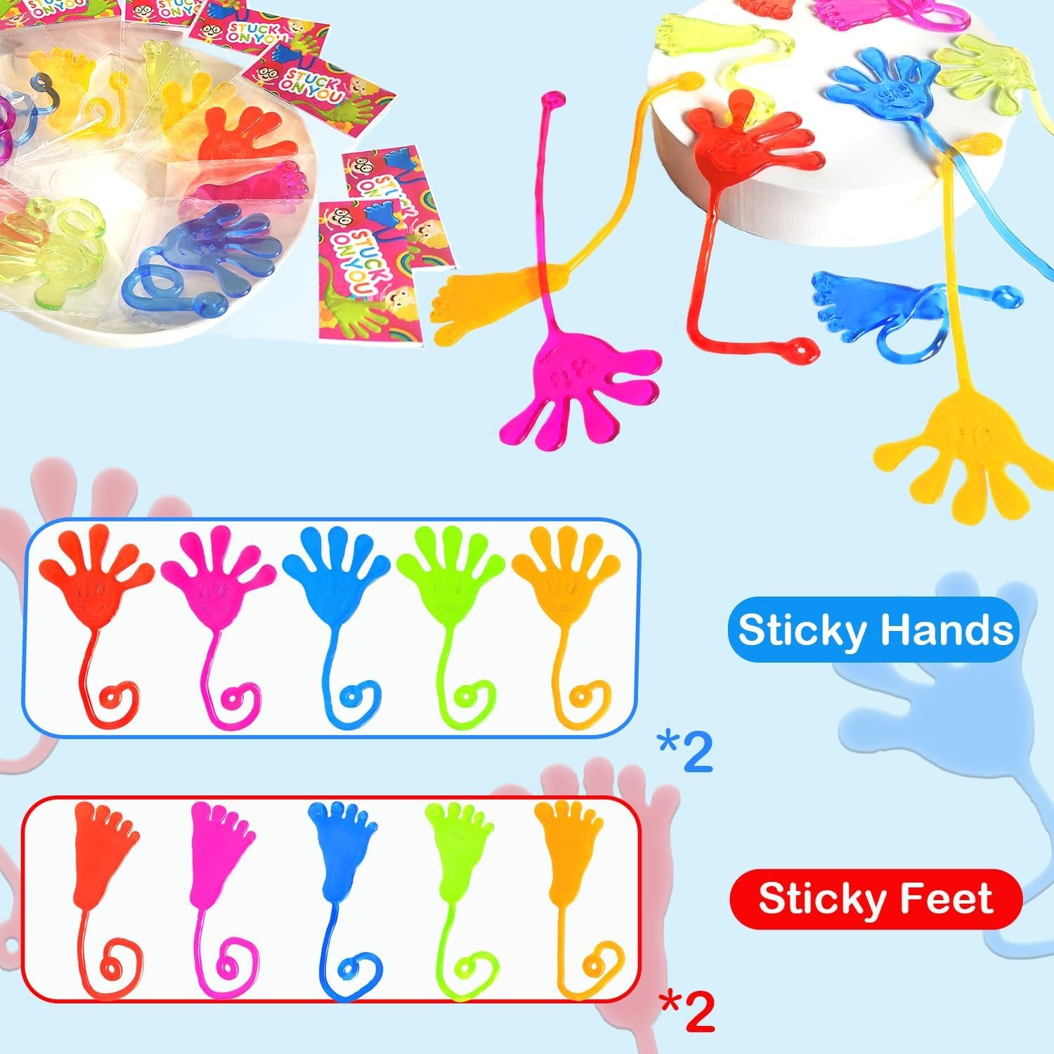 Sticky Hands & Feet Party Favors Supplies for Kids (20 PCS), Christmas Birthday Pinata Goodie Bag Stocking Stuffers Fillers for Toddlers, Classroom Students Treats Prizes Toys Gifts for Boys Girls - Image 3