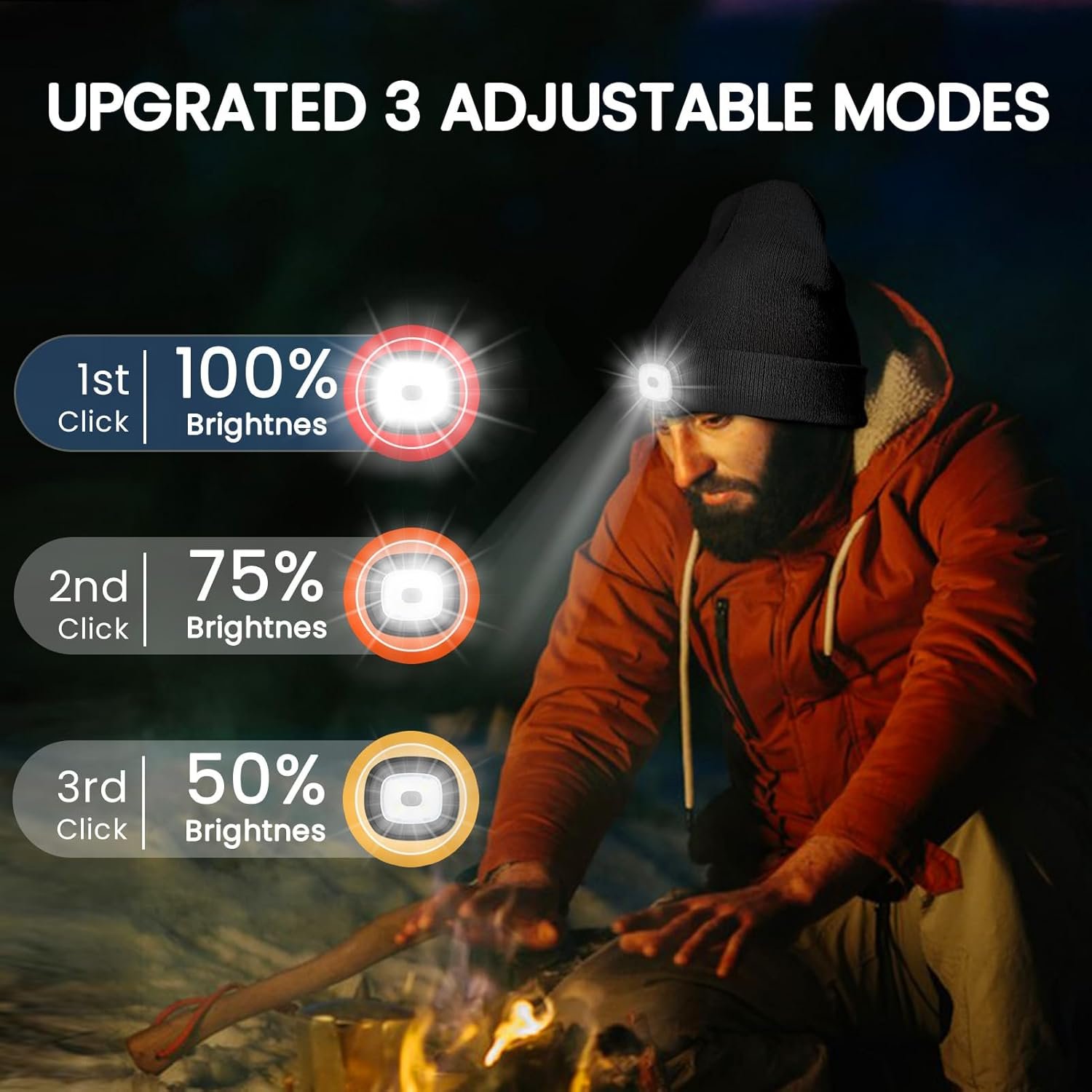 VIBELITE Bluetooth Beanie Hat with Light, USB Rechargeable LED Headlamp with Wireless Headphones, Gifts for Christmas, Stocking Stuffers for Adult Men Him Husband Boyfriend Dad Father, Black - Image 4