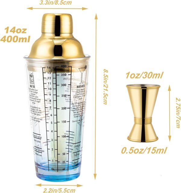 Glass Cocktail Shaker Set,14oz Martini Mixer Shaker with Built-in Strainer, Measuring Jigger,Drink Shaker Margarita Alcohol Mixer,Perfect for Bartender and Home Use (Blue) - Image 7