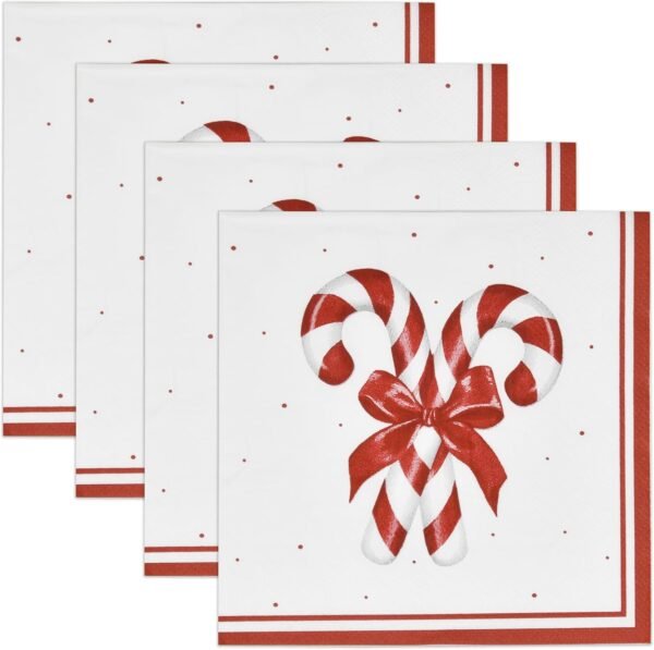 100 Count Christmas Candy Cane Cocktail Beverage Napkins Holiday Disposable Paper Napkin Red and White Striped Peppermint Canes Dessert Napkins for Home Dinner Xmas Tableware Party Supplies Decoration - Image 6