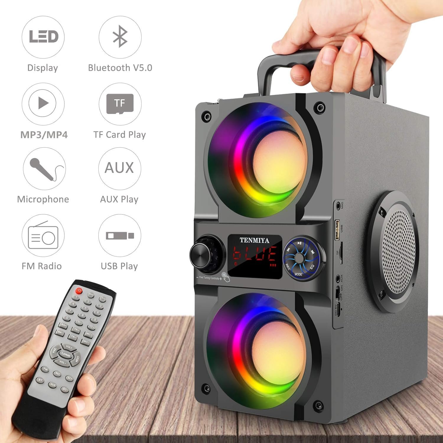 Bluetooth Speaker, 40W (60W Peak) Portable Wireless Speaker with Colorful Lights, Double Subwoofer Heavy Bass, FM Radio, MP3 Player, Loud Stereo Speaker for Home Outdoor Party Camping - Image 5