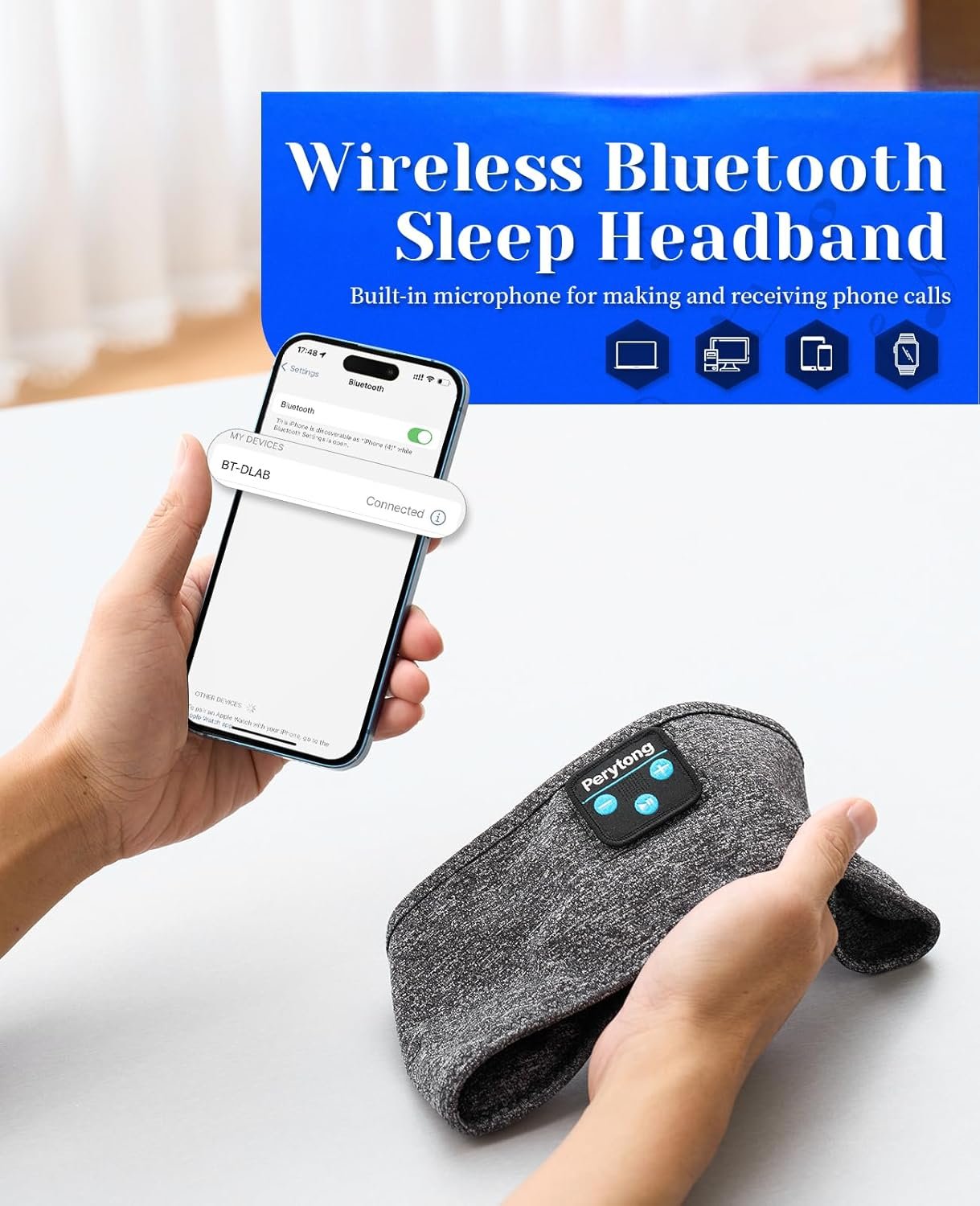 Perytong Sleeping Headphones Bluetooth Headband, Soft Long Time Play Sleeping Headsets with Built in Speakers Perfect for Workout,Running,Yoga,Travel, Darkgray - Image 8