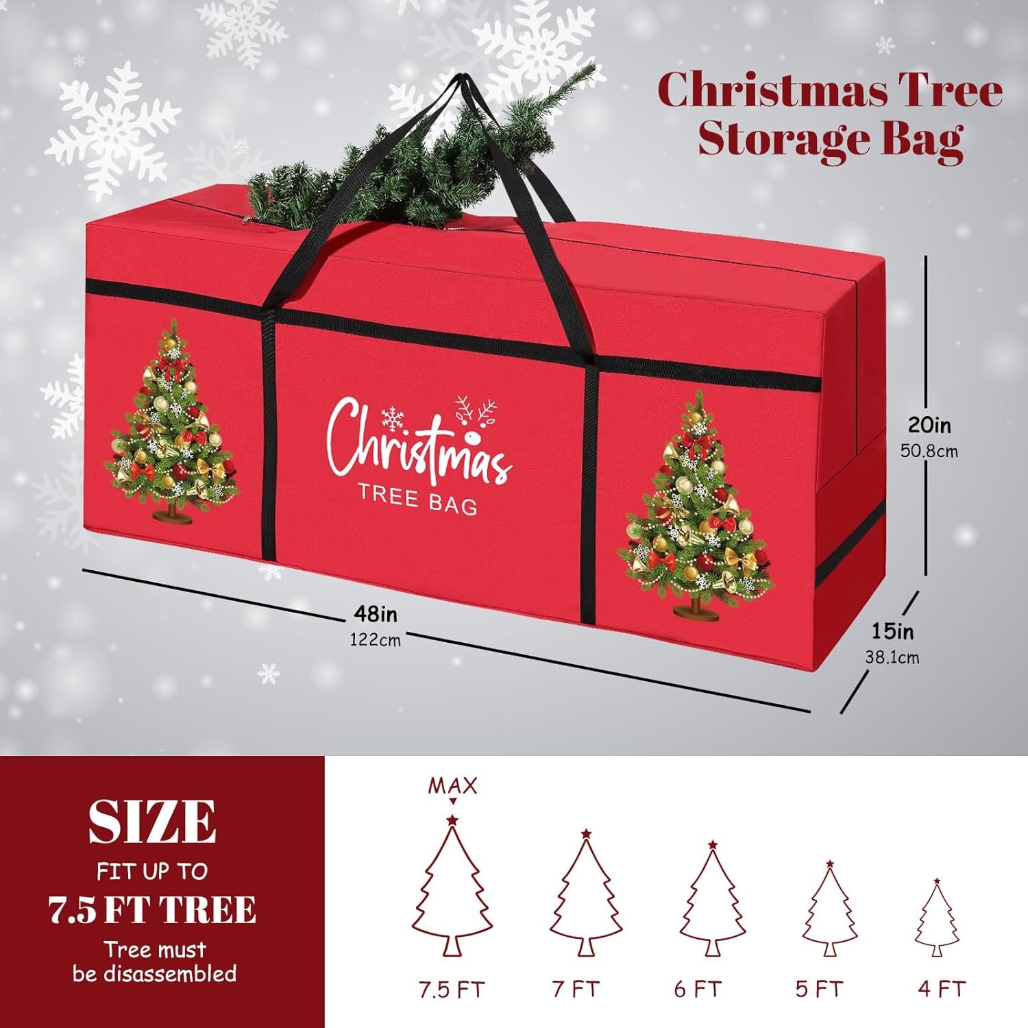 Tavaleu Christmas Tree Storage Bag - 7.5 FT Xmas Holiday Tree, Heavy Duty Oxford Dual Pockets, Zippered Bag, Carry Handles. Protects Against Dust - Image 5