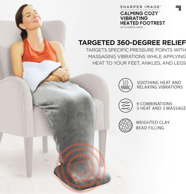 Calming Cozy by Sharper Image Personal Sherpa Wrap with Electric Heating Massaging Vibrating Foot Bed, 3 Heat & 3 Massage Settings for 9 Relaxing Combinations - Image 3
