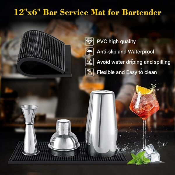 Cocktail Shaker Set, 16PCS Bartender Kit with Stand & Recipes, Bar Mat for Cocktail, Bar Tools Set with All Bar Essential Accessories Bartending Kit, for Drink Mixing Home Bar Party, Silver - Image 5