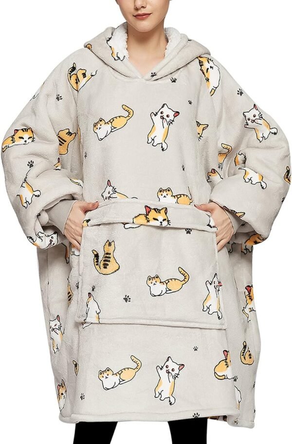KFUBUO Wearable Blanket Hoodie for Adults Sherpa All Patterns Cat Oversized Sweatshirt Blanket with Pockets for Women - Image 2