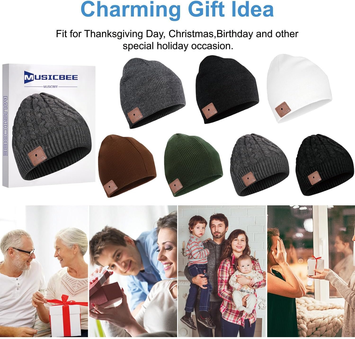 Bluetooth Beanie,Bluetooth V5.2, 24 Hour Play time, Built-in Microphone and HD Stereo Speakers, Wool Lined for Outdoor Homes and Gifts - Neutral(Charcoal) - Image 4