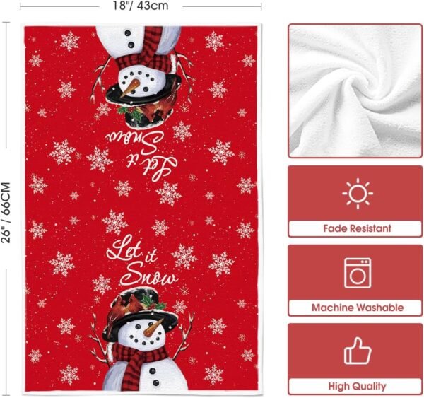 Artoid Mode Red Snowman Let It Snow Winter Kitchen Towels Dish Towels, 18x26 Inch Seasonal Christmas Decoration Hand Towels Set of 2 - Image 7