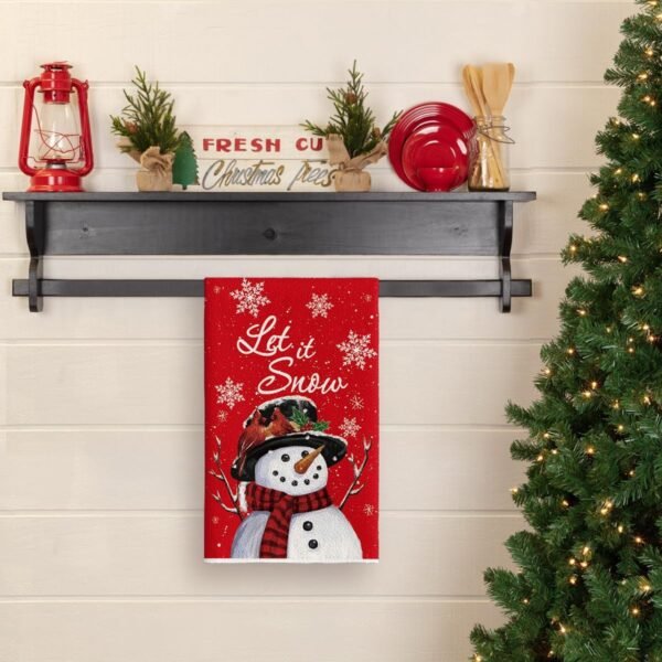 Artoid Mode Red Snowman Let It Snow Winter Kitchen Towels Dish Towels, 18x26 Inch Seasonal Christmas Decoration Hand Towels Set of 2 - Image 5