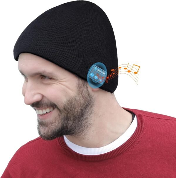 Bluetooth Beanie, Bluetooth 5.2 Wireless Beanies Hats, HD Stereo and Built-in Microphone, 10+ Hours Playtime, Unique Tech Gifts for Men Husband Him Teen, Christmas Stocking Stuffers, Black - Image 2