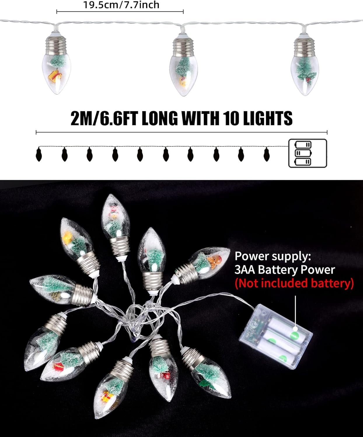 6.6ft Christmas Tree Snow Globe String Lights for Indoor Bedroom Decorations - 10 LED Globe Bulbs String Light with Tree & Snow & Cute Ornaments for Home Patio Decor Fireplace Xmas Tree Decoration - Image 8