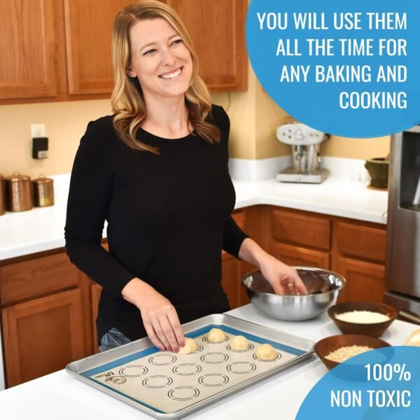Silicone Baking Mat Set of 5-2 Half Sheets (Macaron & Cookie Circle On Mat) + 1 Quarter + 1 Round & 1 Square Size Silicone Baking Sheet - Nonstick & Easy to Clean - 100% Silicone Mats for Baking - Image 5