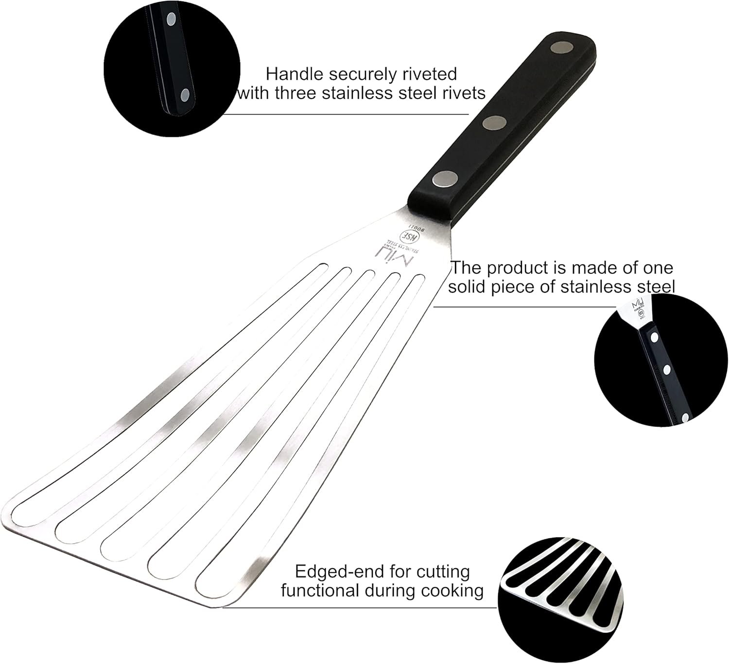 Fish Spatula 2-Piece Set - Slotted Stainless Steel Spatula Turner with Sloped Head - Long Thin Metal Spatula with Sturdy Plastic Handle for Flipping Delicate Foods, Fish, Eggs - 11" & 13.78" - Image 3