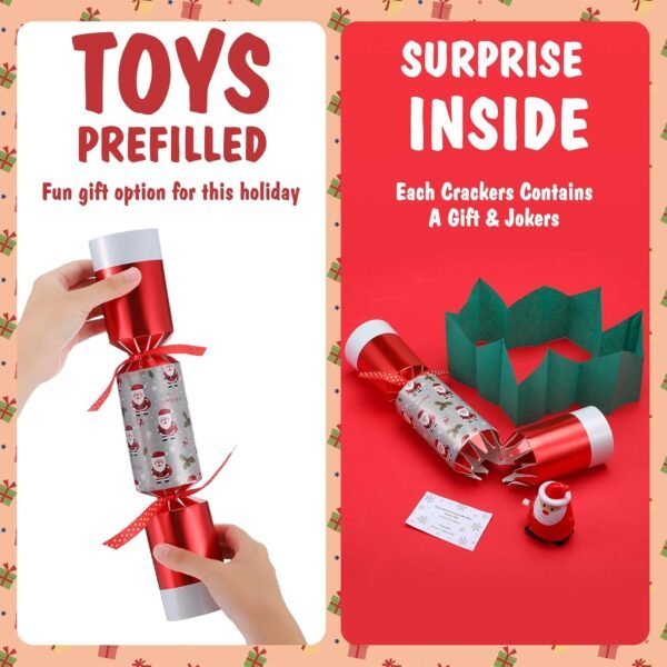 6 Packs Christmas Party Table Favors Christmas No Snap Party Favors Christmas Crackers with Wind up Toy Paper Hat Xmas Holiday Table Favor Supplies Xmas Racing Game for Adults (Santa) - Image 4