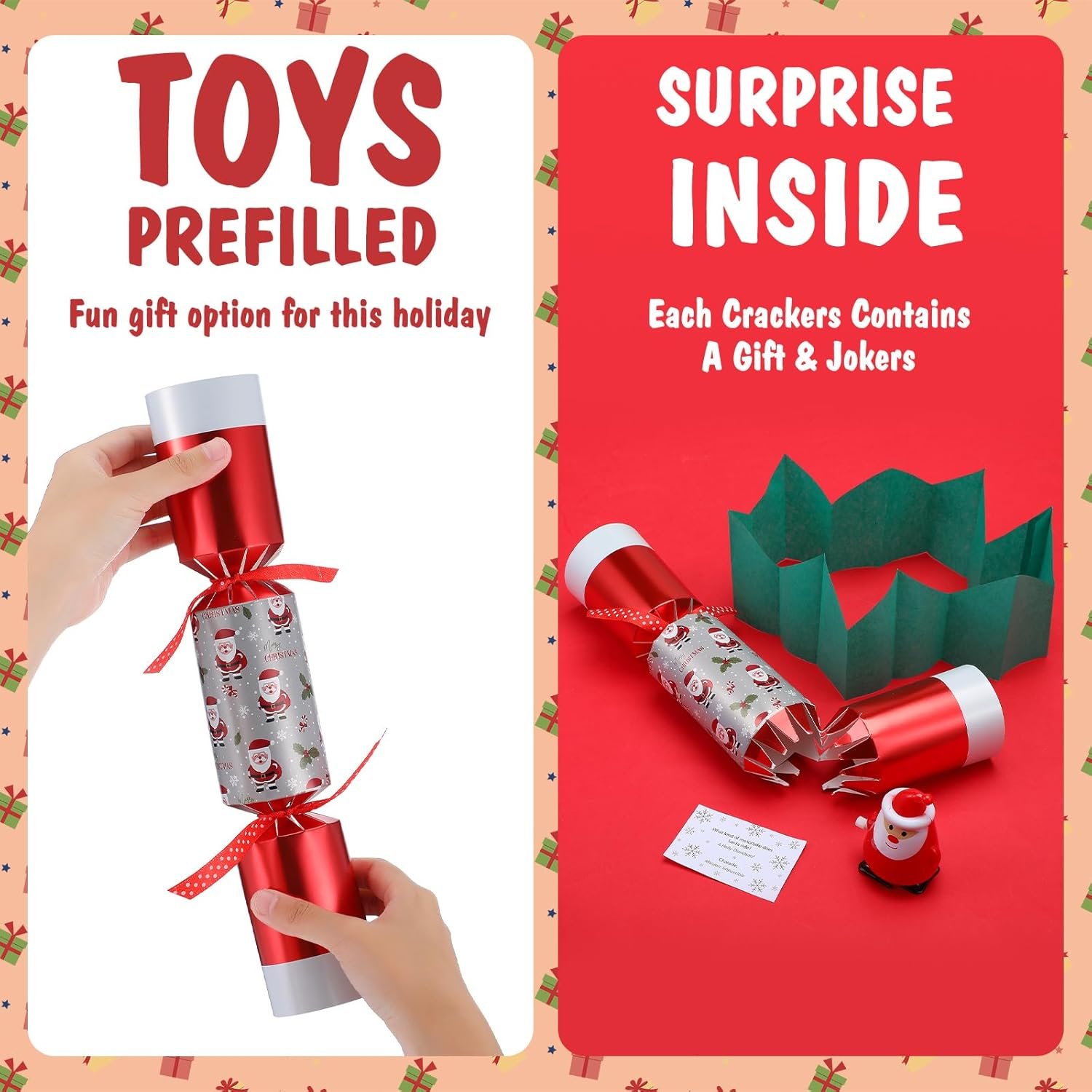 6 Packs Christmas Party Table Favors Christmas No Snap Party Favors Christmas Crackers with Wind up Toy Paper Hat Xmas Holiday Table Favor Supplies Xmas Racing Game for Adults (Santa) - Image 4