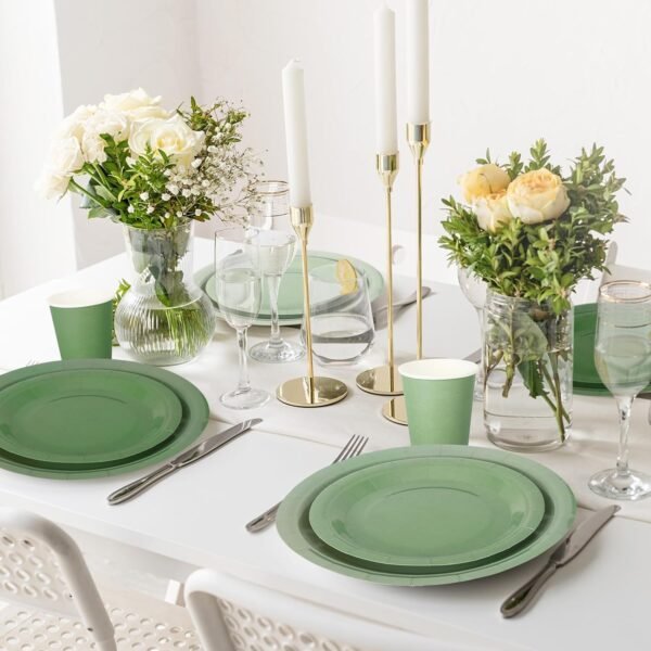 Whaline 244Pcs Sage Green Tableware Set Serves 48 Gradient Green Disposable Dinnerware 48 9" Plates 48 7" Plate 48 9oz Cups 100 Napkins for Wedding Birthday Party Supplies - Image 7