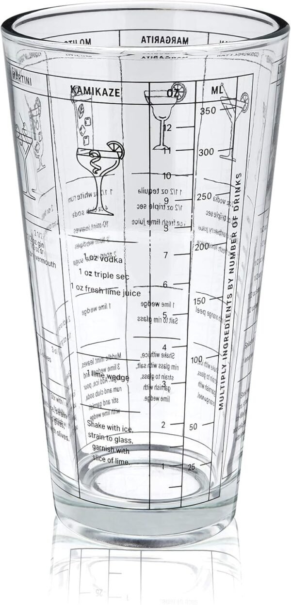 True 3-Piece Barware Set with 7 Cocktail Recipes and Measurements Printed on Mixing, Includes Shaker Tin and Hawthorne Strainer, Glass and Stainless Steel, Assorted - Image 10