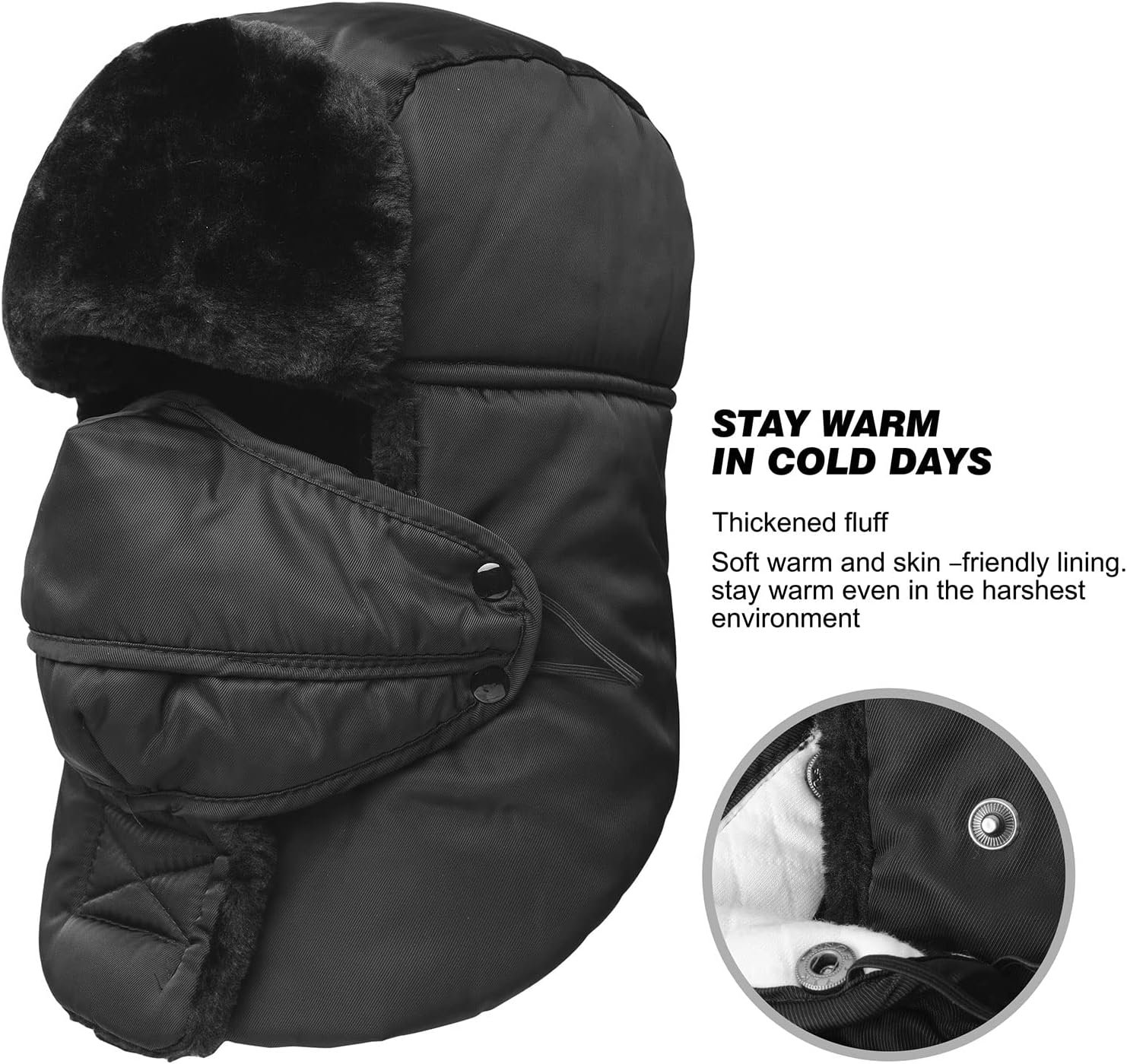 Trooper Trapper Hat,Winter Ski Hat with Winter Ear Flap and Ski Windproof Mask - Image 4