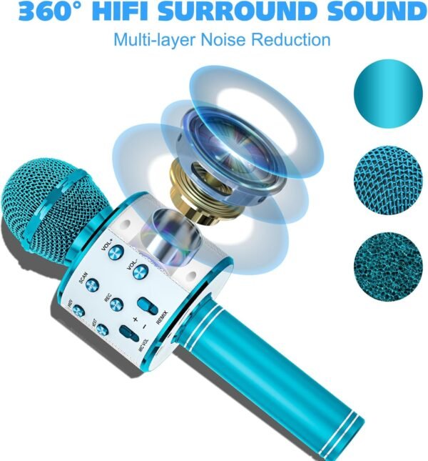 Ankuka Kids Karaoke Microphone 2 Pack, Bluetooth Wireless Karaoke Microphone for Singing Portable Handheld Mic Speaker Machine, Kids Toys for Girls Boy Gift for Birthday Party, Home KTV(Blue) - Image 5