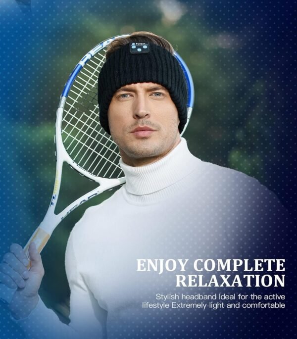 Sleep Headphones Bluetooth Beanie Headband, Wireless Ear Muffs Winter Knit Headphone Headband Ear Warmers Christmas Stocking Stuffers Gifts for Women Men Dad Mom Friend Teens Him Her, Black - Image 4