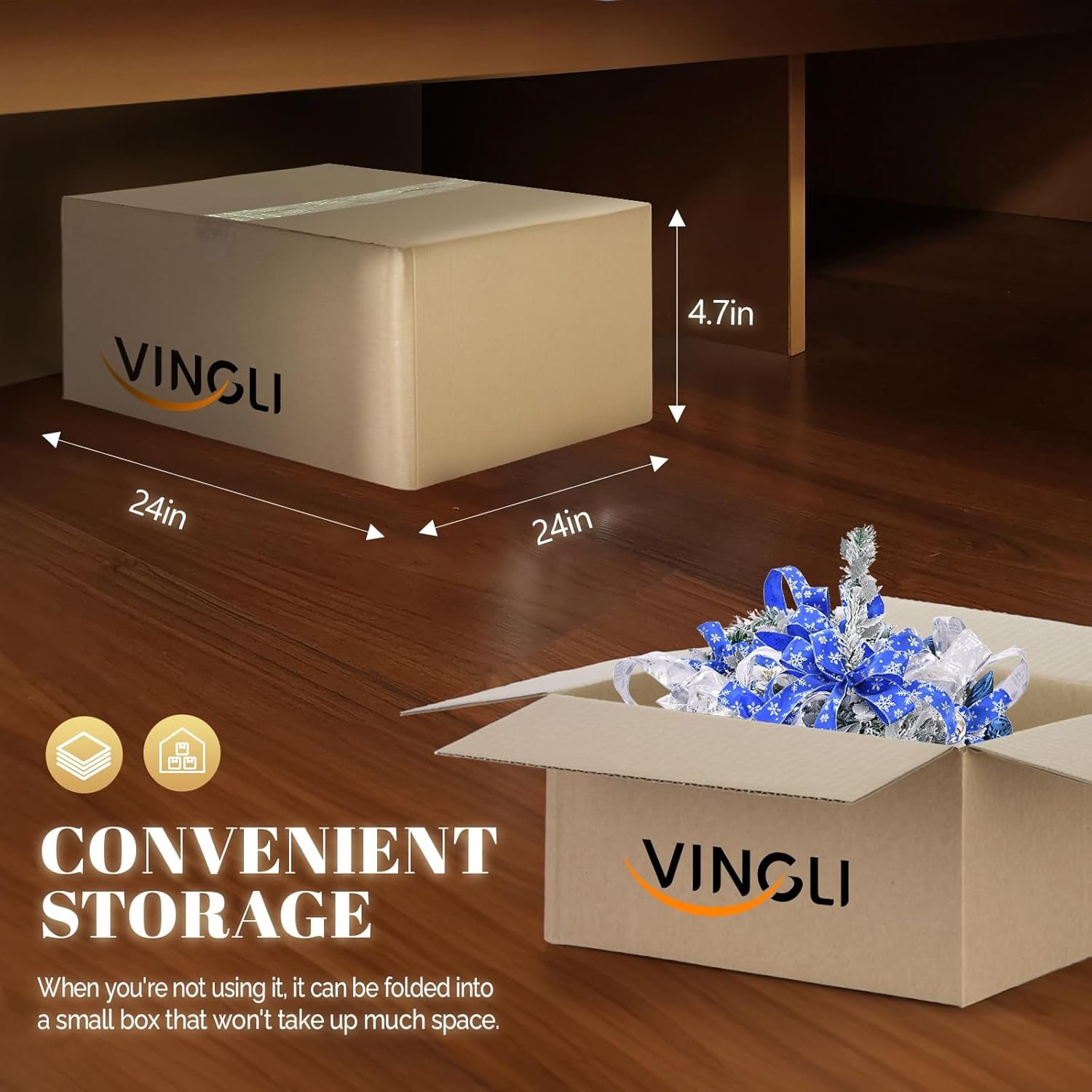 VINGLI 6ft Pre Lit Pop Up Christmas Tree with 150 Lights, Fully Decorated Flocked Pencil Christmas Tree Pre Lit Collapsible Christmas Tree Holiday Party Decorations (Blue&Silver) - Image 8