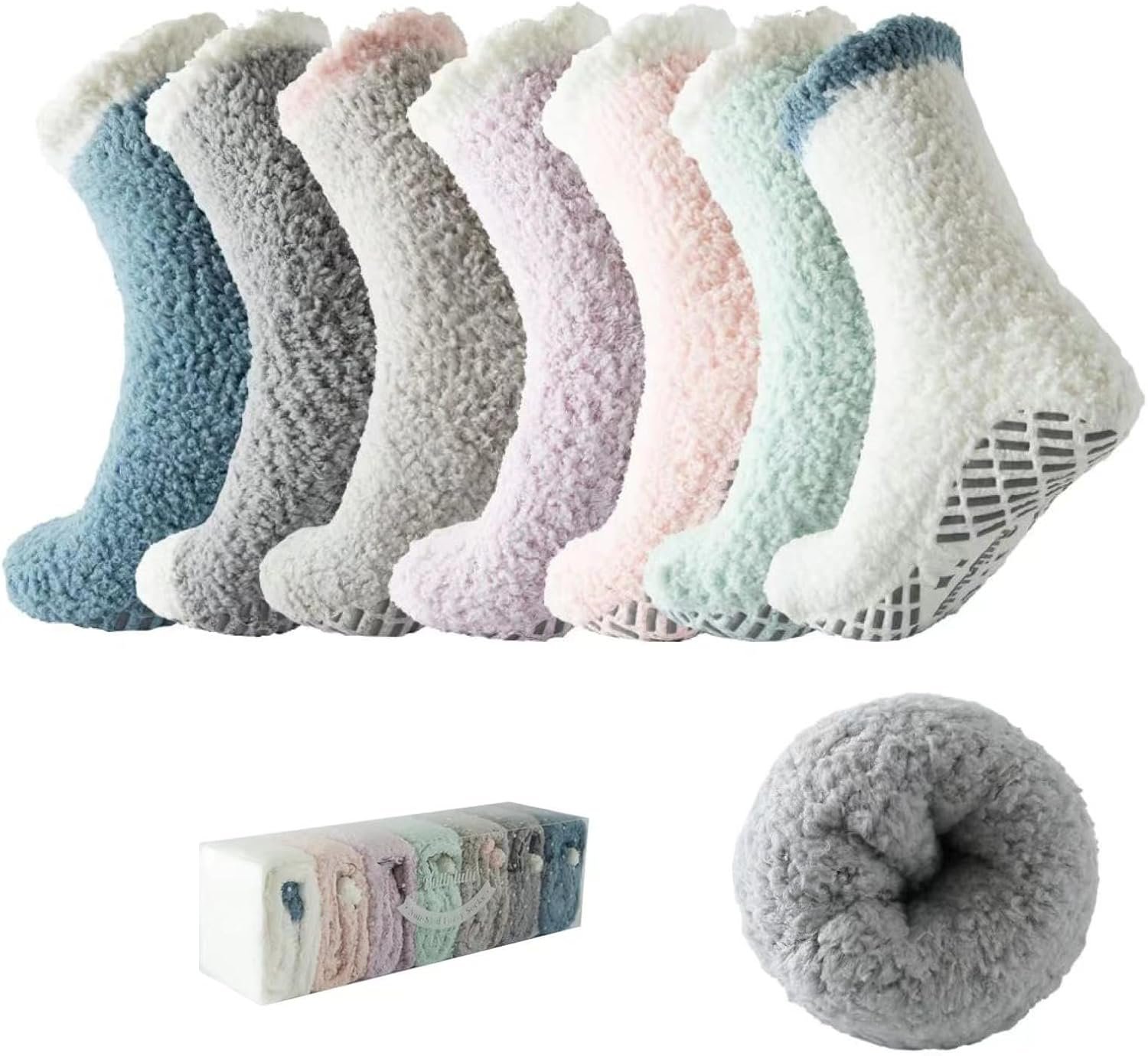 Bulinlulu Fuzzy Socks for Women with Grips Plush Fuzzy Socks Sleep Cozy socks Sleep Socks Winter Soft Fluffy Socks - Image 2