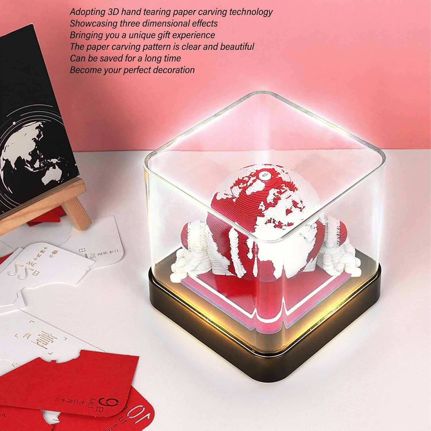 Locadence 3D Memo Pad, 3D Art Calendar Desk Calendar, Multi Functional Paper Carving Calendar Memo Pad for Christmas, Birthday, Holiday (Red) - Image 4
