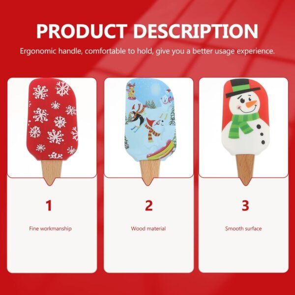 Cabilock 8 pcs Christmas Silicone Spatula-Christmas Baking Spatula with Wooden Handle,Mixing Scraper Christmas Decorating for Kitchen Baking Cookie Cake - Image 8