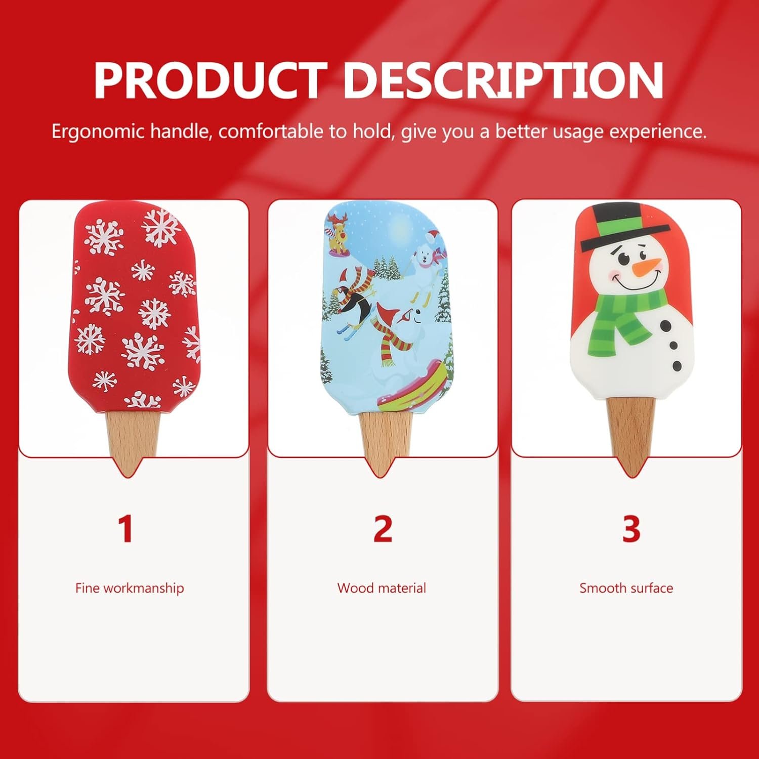 Cabilock 8 pcs Christmas Silicone Spatula-Christmas Baking Spatula with Wooden Handle,Mixing Scraper Christmas Decorating for Kitchen Baking Cookie Cake - Image 8
