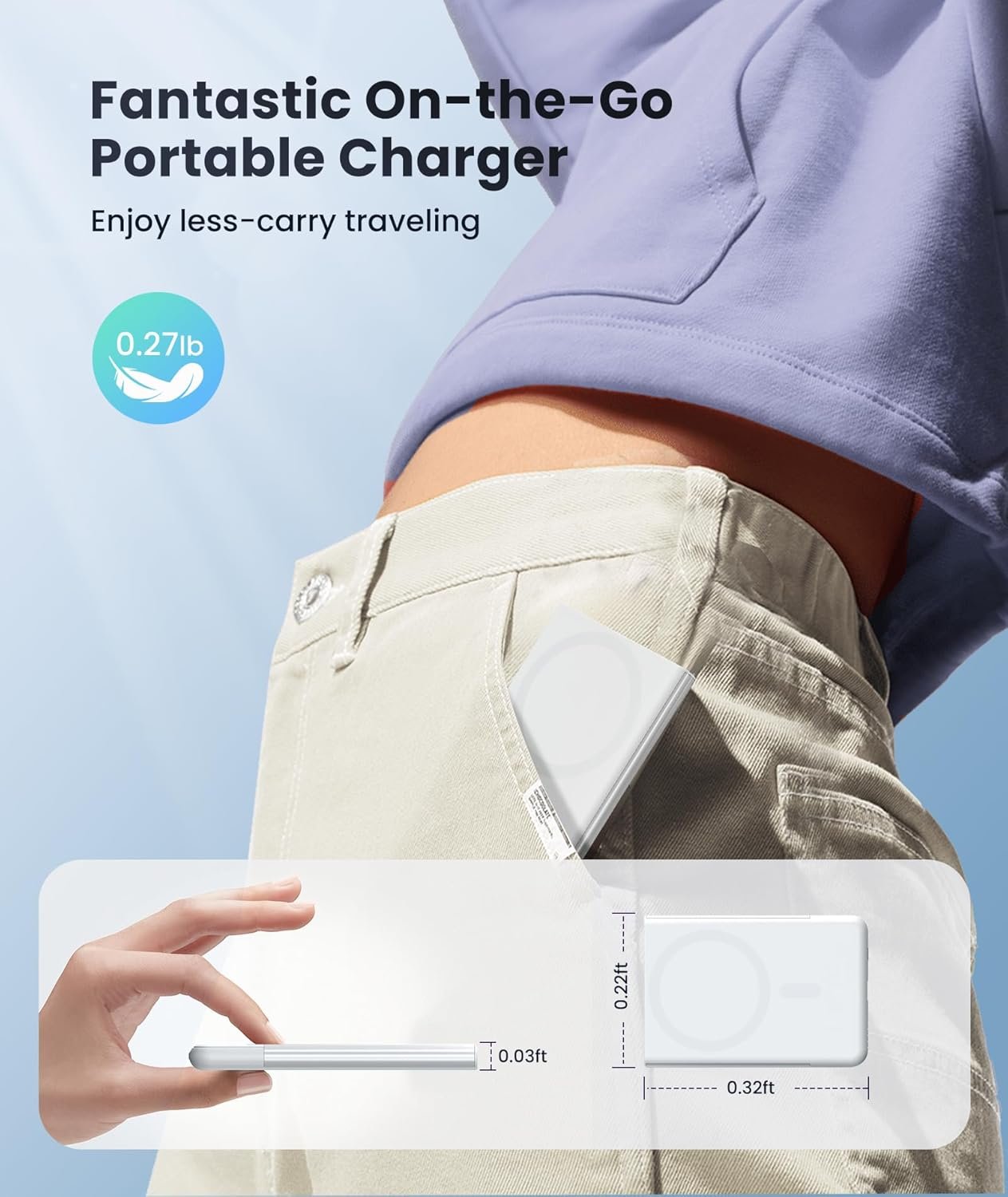 0.03FT Slim Wireless Power Bank 5000mAh White Mini Portable Charger 15W Magnetic Battery Charger Wired PD20W Back-up Battery for Phone 12/13/14/15/16 Pro Max Series/AirPods 3/AirPods Pro II - Image 5