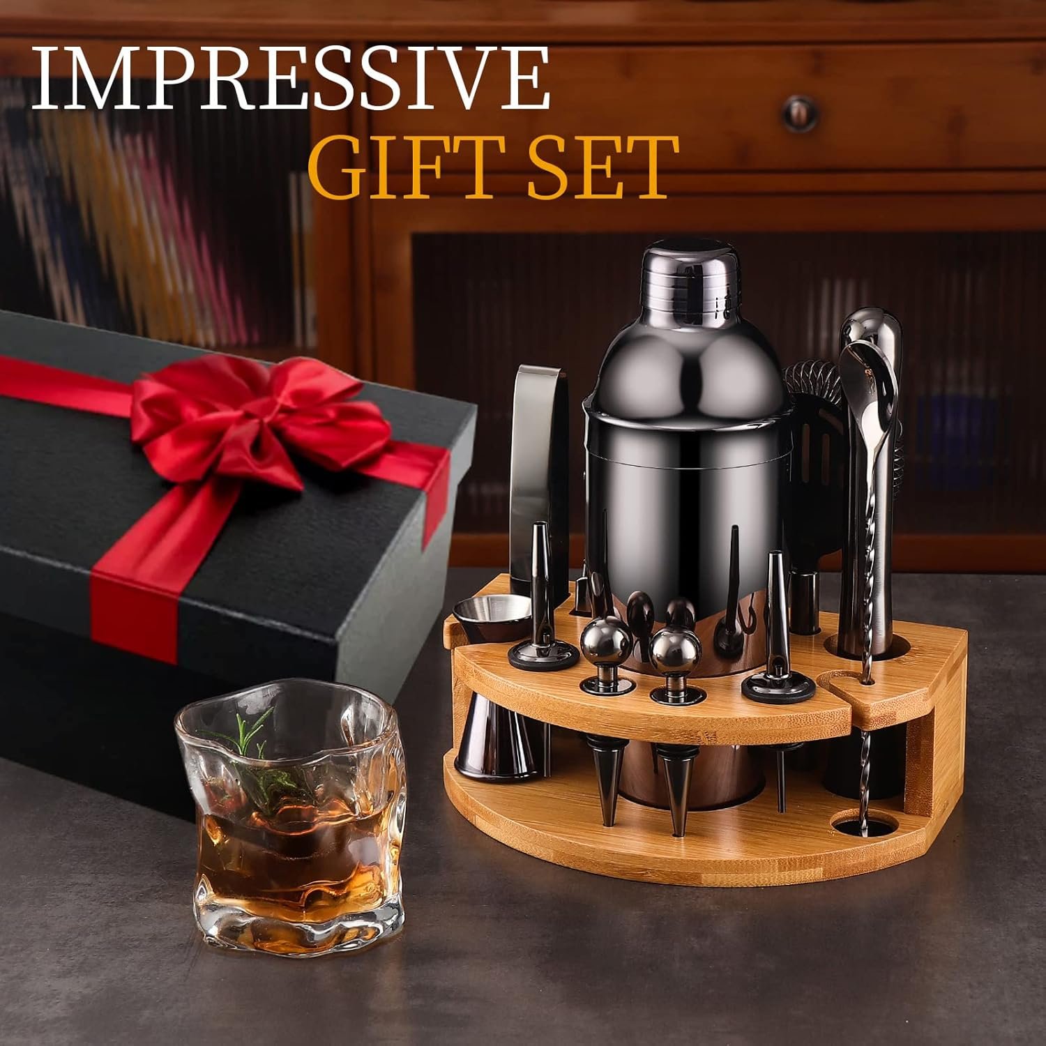 Bartender Kit with Bamboo Stand, 12 Piece 25oz Cocktail Shaker Set with All Essential Bar Tools Set for Drink Mixing, Ideal Gifts for Cocktail Lovers, Home Bar Bartending Kit with Cocktail Recipes - Image 8