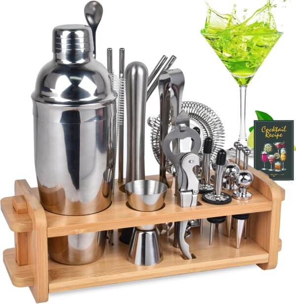 30pcs Mixology Bartender Kit with Stand, 25oz Bar Set Cocktail Shaker Set, Professional Bartending Kit Home Bar Tools Set Bar Accessories Father's Day - Image 2