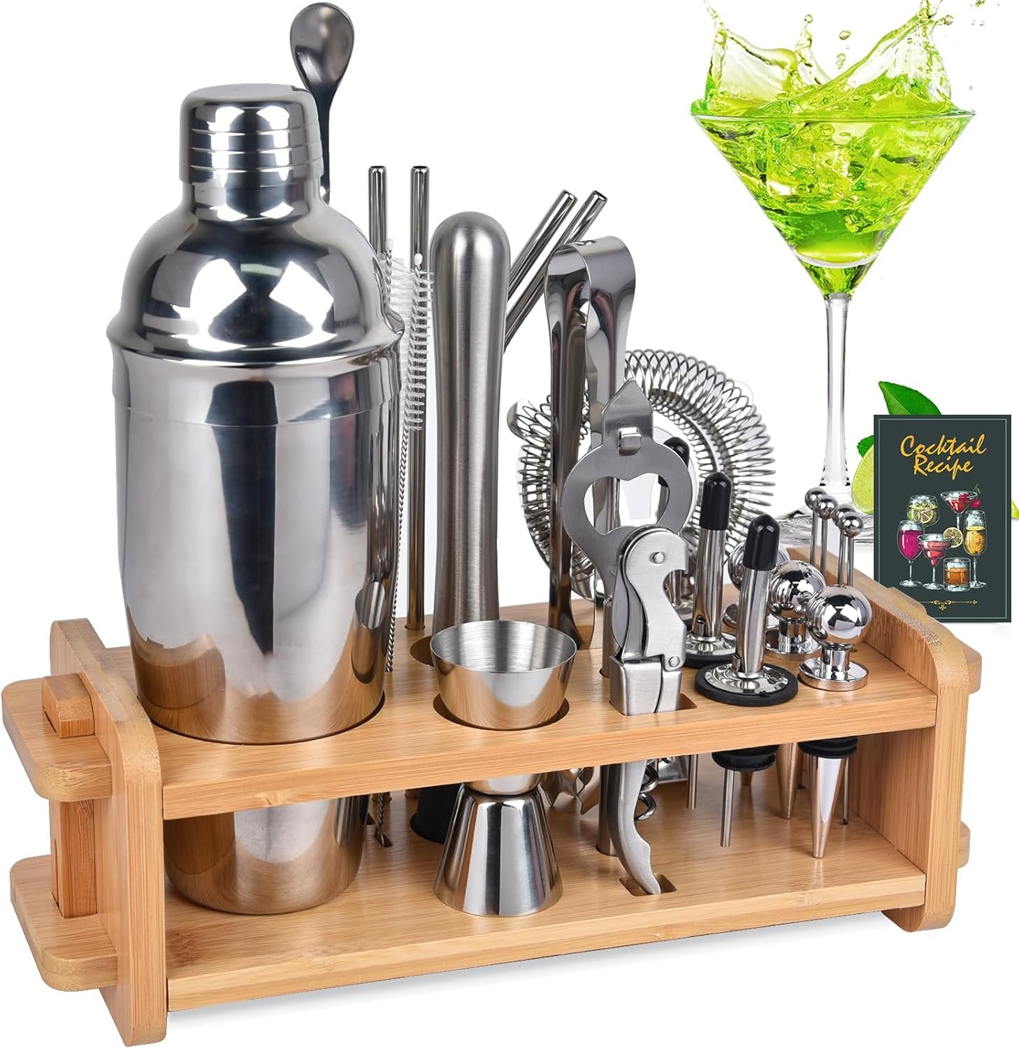 30pcs Mixology Bartender Kit with Stand, 25oz Bar Set Cocktail Shaker Set, Professional Bartending Kit Home Bar Tools Set Bar Accessories Father's Day - Image 2