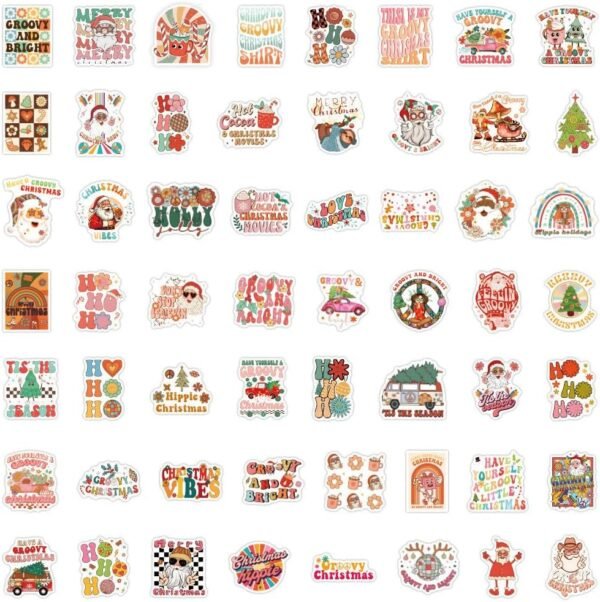 100PCS Christmas Aesthetics Stickers,Groovy Boho Hippie Cute Christmas Gifts for Kid Teens,Adults,Christmas Party,Waterproof Vinyl Stickers for Water Bottle,Laptop,Phone,Cup,Bumper,Skateboard,Luggage - Image 4