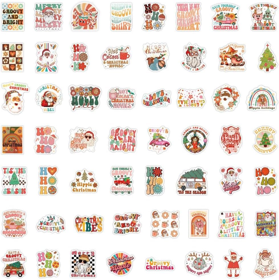 100PCS Christmas Aesthetics Stickers,Groovy Boho Hippie Cute Christmas Gifts for Kid Teens,Adults,Christmas Party,Waterproof Vinyl Stickers for Water Bottle,Laptop,Phone,Cup,Bumper,Skateboard,Luggage - Image 4