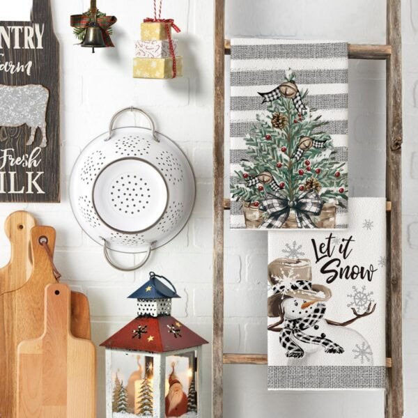 Artoid Mode Xmas Tree Snowman Winter Kitchen Towels Dish Towels, 18x26 Inch Holiday Let It Snow Christmas Decoration Hand Towels Set of 2 - Image 4