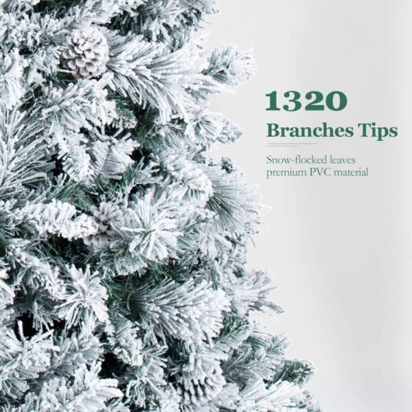7.5 FT Prelit Christmas Tree Snow Flocked, Premium Hinged Christmas Tree, Artificial Xmas Tree for Indoor and Outdoor - Image 4