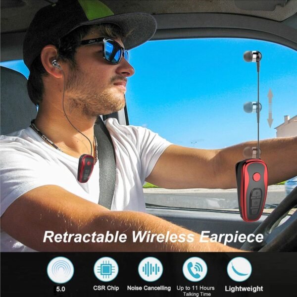 Retractable Wireless Headset Wireless Headphones Business Office Driver Earbud with Clip Retractable Noise Canceling Earbud - Image 3