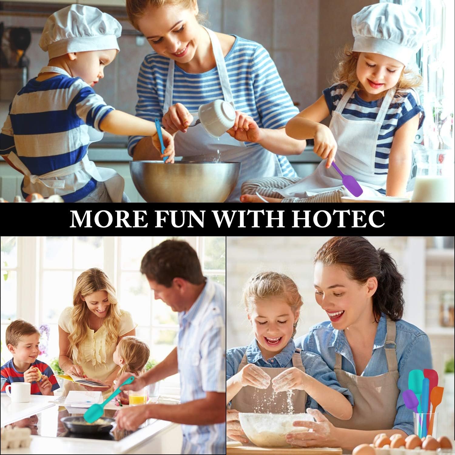 HOTEC Food Grade Silicone Rubber Spatula Set for Baking, Cooking, and Mixing High Heat Resistant Non Stick Dishwasher Safe BPA-Free Multicolor Set of 5 - Image 8