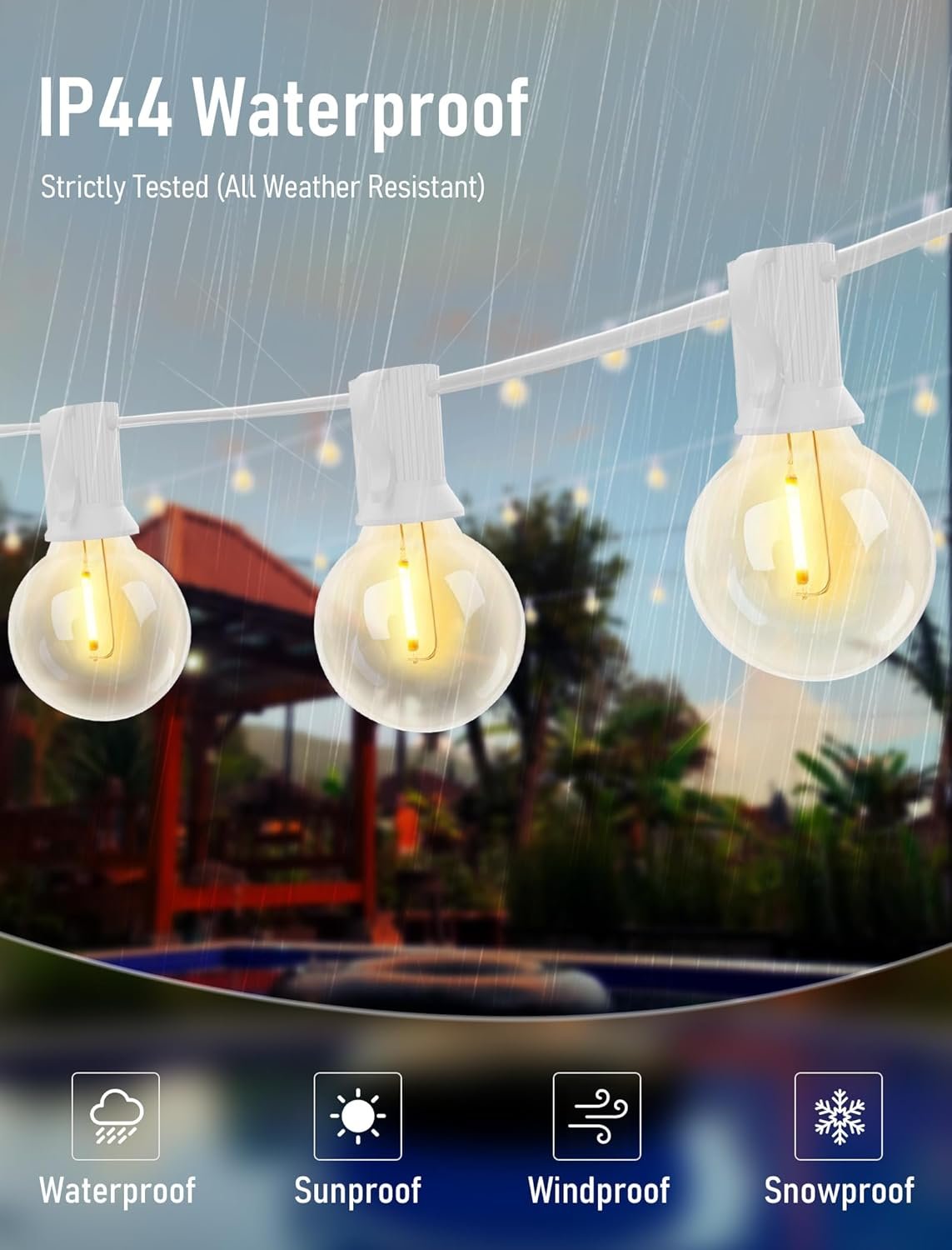 25Ft LED Outdoor String Lights Christmas, G40 Globe Patio String Lights Waterproof with 27 Shatterproof LED Bulbs, Hanging Christmas Decorations Lights for Backyard Porch Garden Bistro Party- White - Image 4