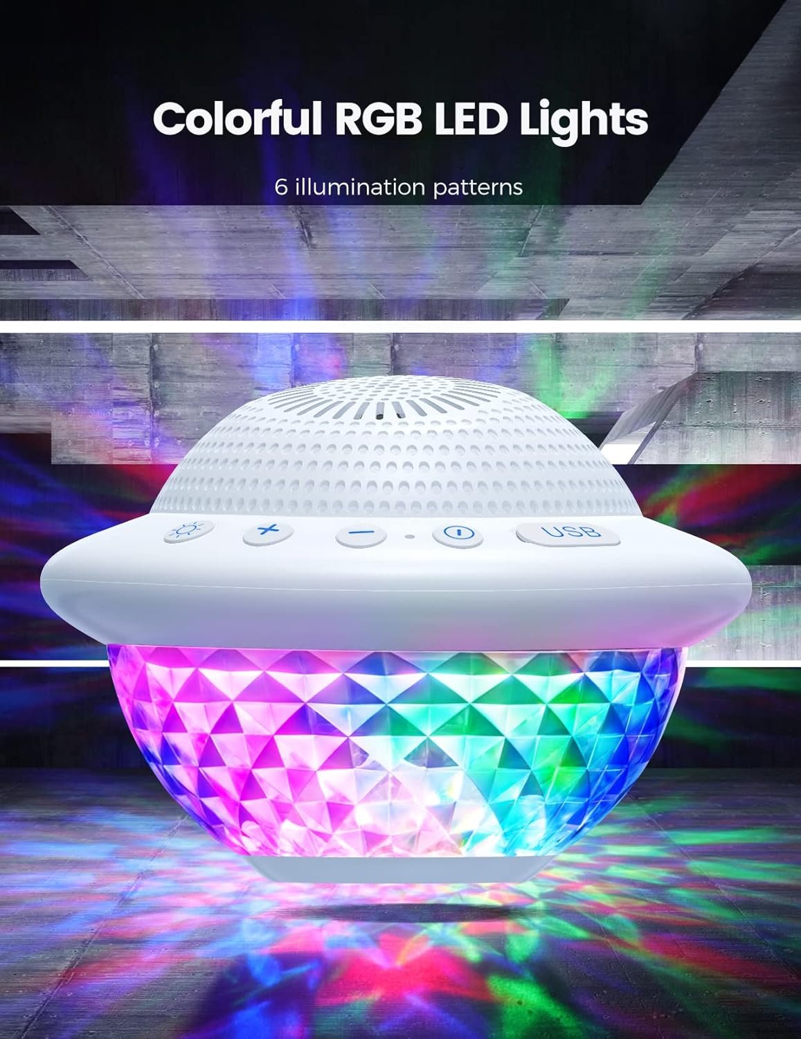 Floating Pool Speakers with Colorful LED Lights, IPX7 Waterproof Hot Tub Bluetooth Speaker, 10W Stereo Loud Sound, Built-in Mic, Portable Wireless Speakers for Shower Bathtub Beach Outdoor Swim-White - Image 5