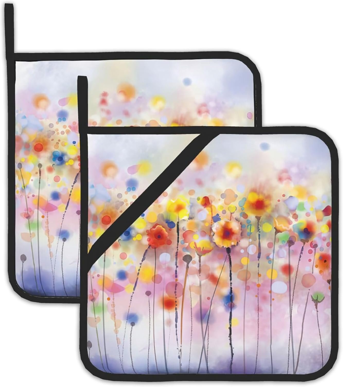 Abstract Florl Pot Holders Set of 2, Kitchen Heat Resistant Potholder for Microwave Cooking Baking Oven End Dishes and BBQ - Image 2