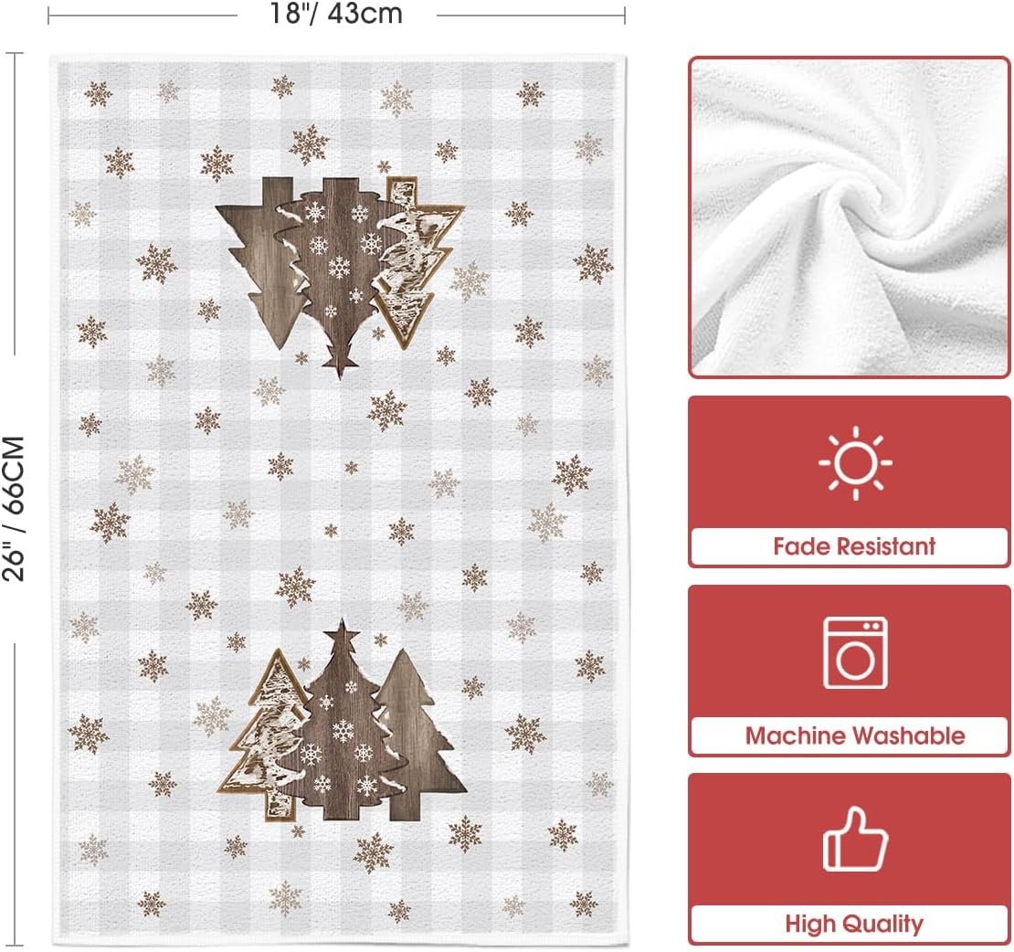 Artoid Mode Wood Xmas Tree Christmas Kitchen Towels Dish Towels, 18x26 Inch Holiday Merry and Bright Winter Decoration Hand Towels Set of 2 - Image 7