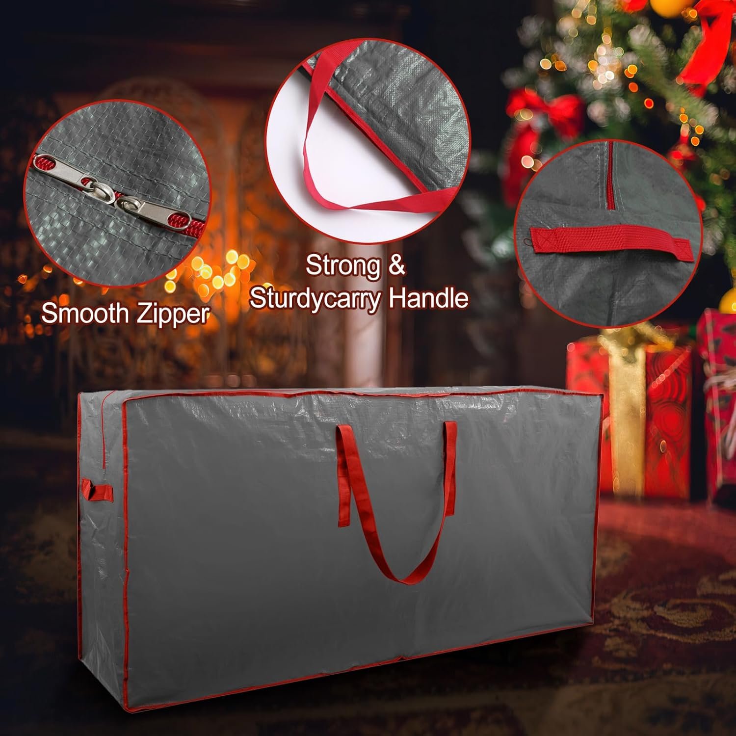 TREE STORAGE BAG Christmas Tree Storage Bag Fits Up to 7.5 Ft Tall Disassembled Tree 45 X 15 X 20 INCH Holiday Tree Storages Waterproof Material Protects Dust Christmas Container HandlesSleek Zipper - Image 4